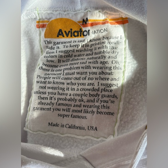 Aviator Nation BOLT STRIPE SLEEVELESS RELAXED CROPPED PULLOVER HOODIE - WHITE - Picture 7 of 7